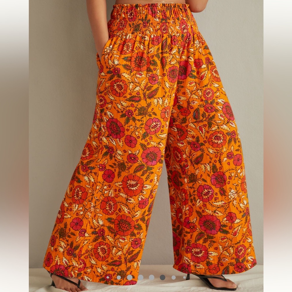 Anthropologie - Ruched Waist Gauzy Wide Leg Palazzo Pants - 2X